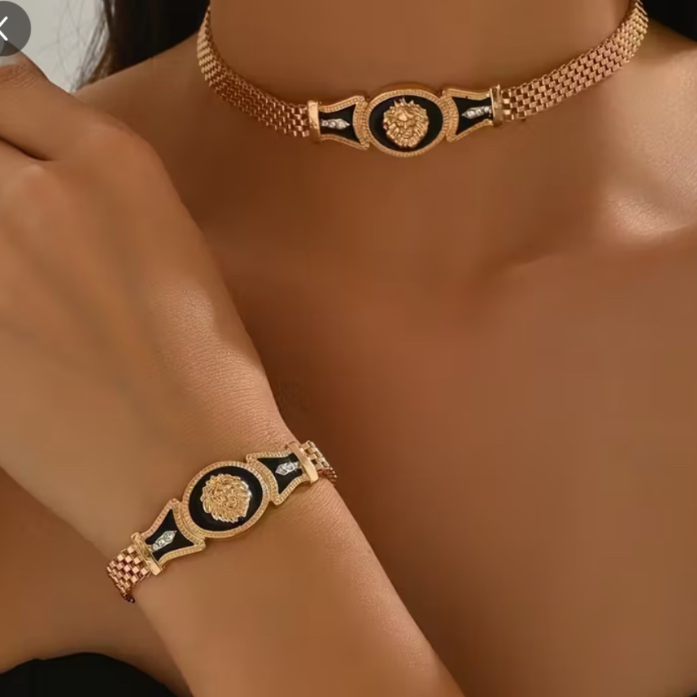 Gold and Black Medallion Choker Necklace by